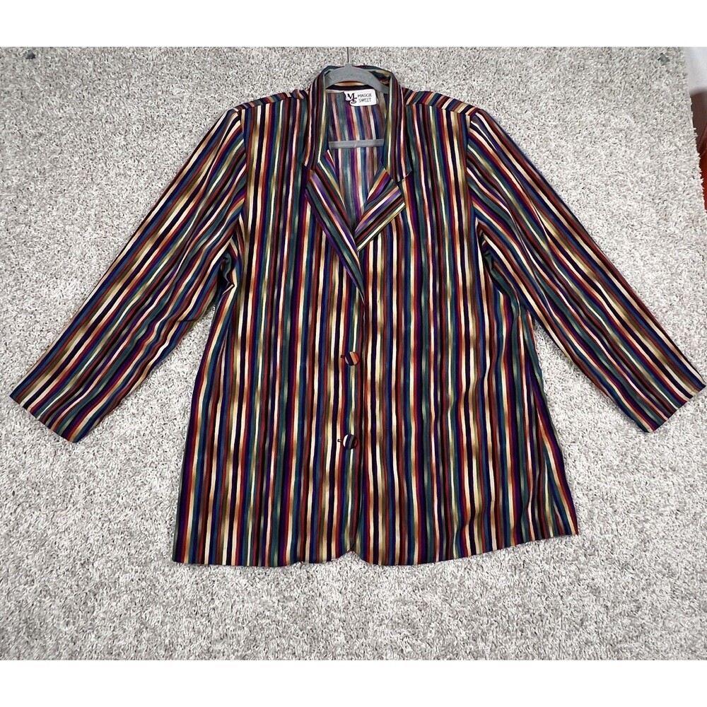 Vintage Maggie Sweet Women’s Multicolor Striped Blazer Jacket Size Large